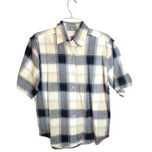 NWT VTG Keren Hart Blue White Plaid Short Sleeve Button Up Shirt Womens Sz Small